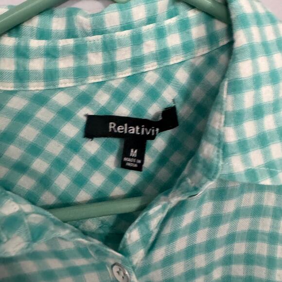 Relativity Roll Tab Sleeve Button Down Gingham Top Size Medium - Picture 4 of 7